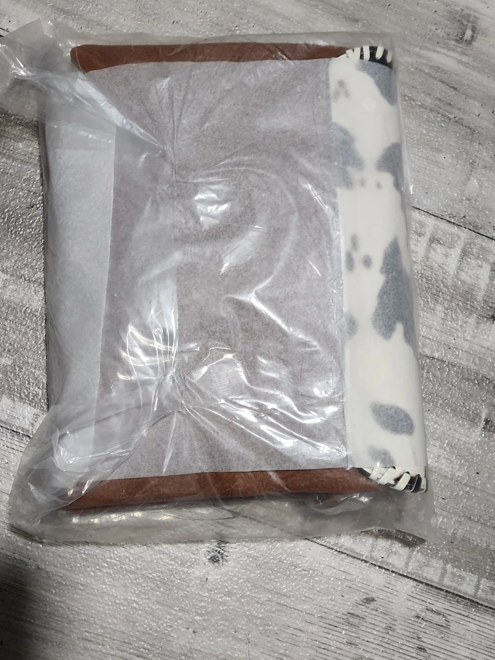 Cowhide-Trim Brown Envelope Clutch with Stitched Flap